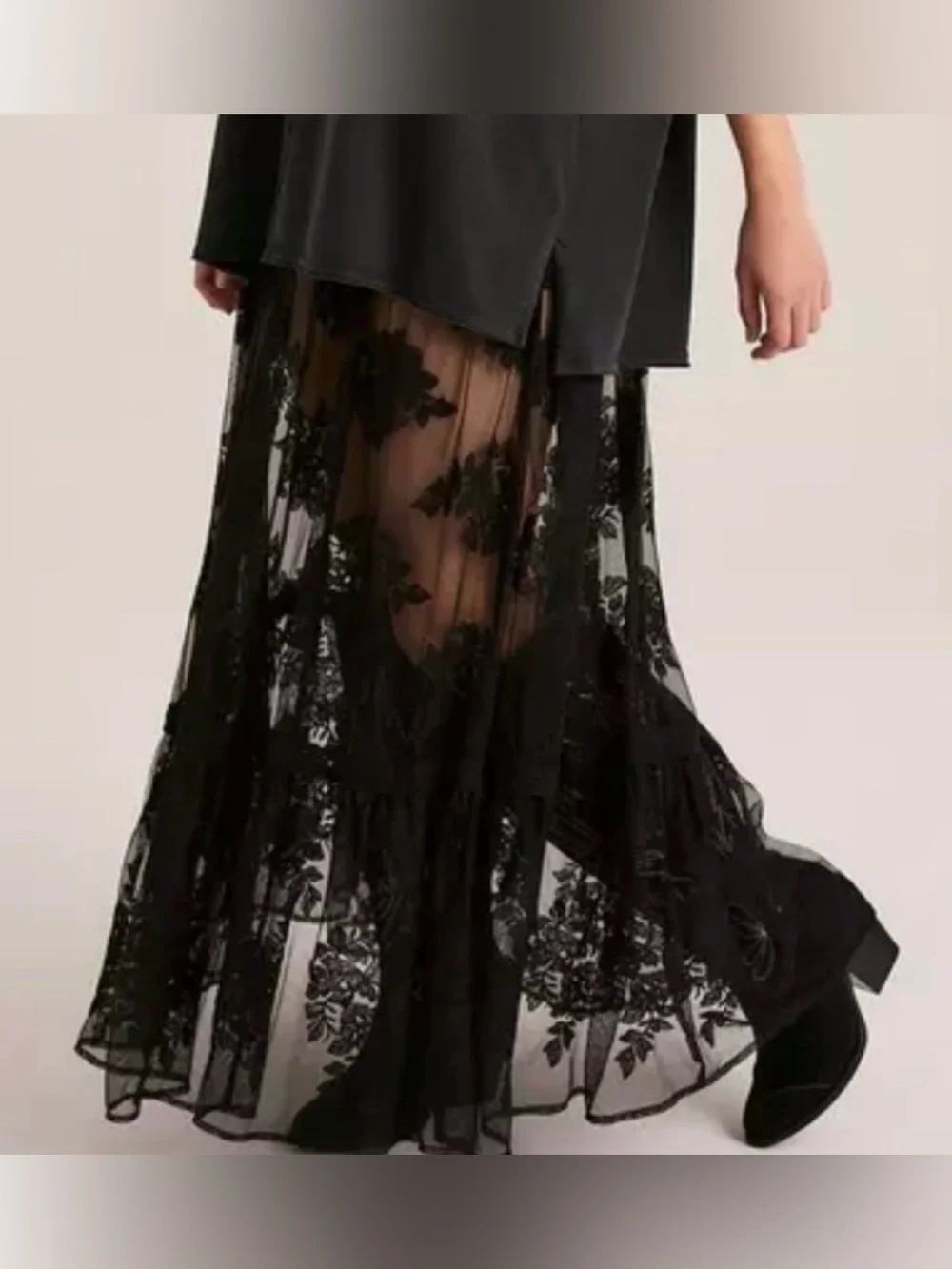 NWT Torrid Festi Black Lace Unlined Maxi Skirt 0X